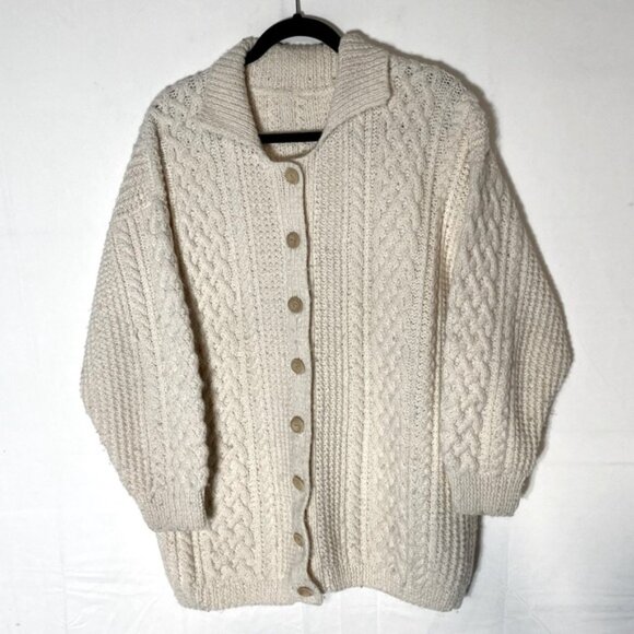 Vintage Oversized Ecru Cable Knit Button Front Cardigan M - Picture 13 of 13